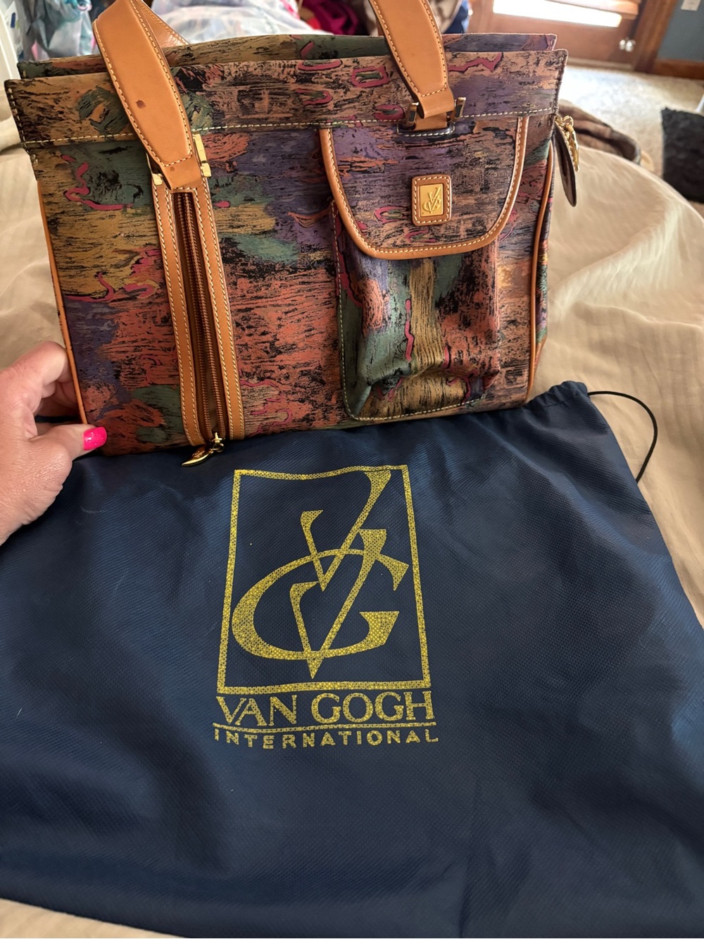 Van Gogh International Multicolor Canvas Tote with Tan Trim